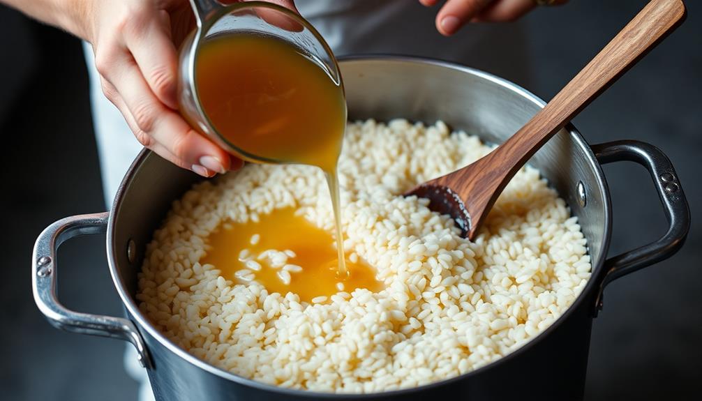 add broth gradually ladle