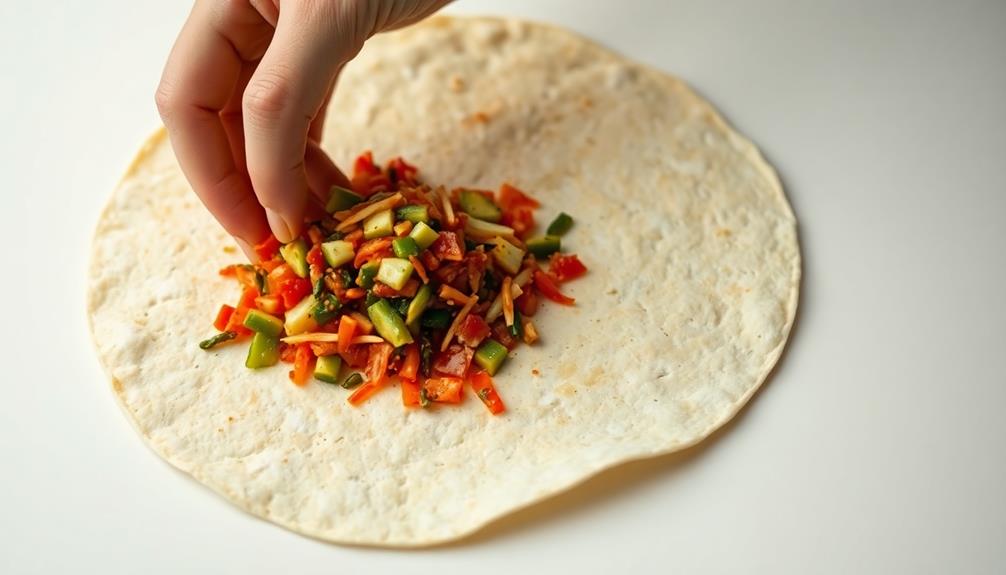 add kimchi to tortilla