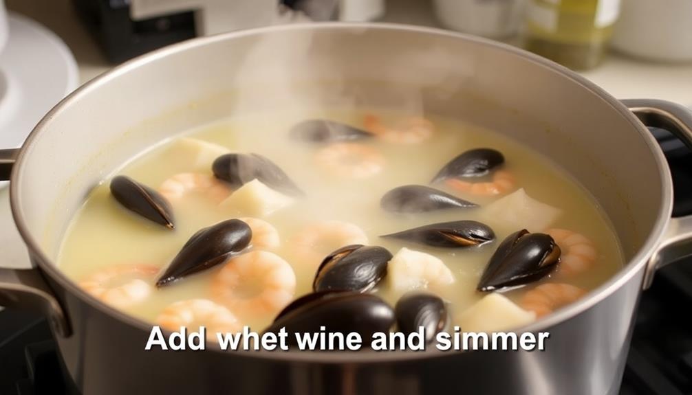 add wine then simmer