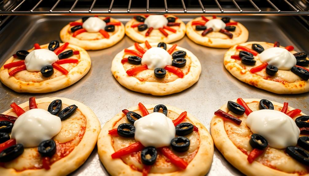 bake spider pizzas 15 minutes