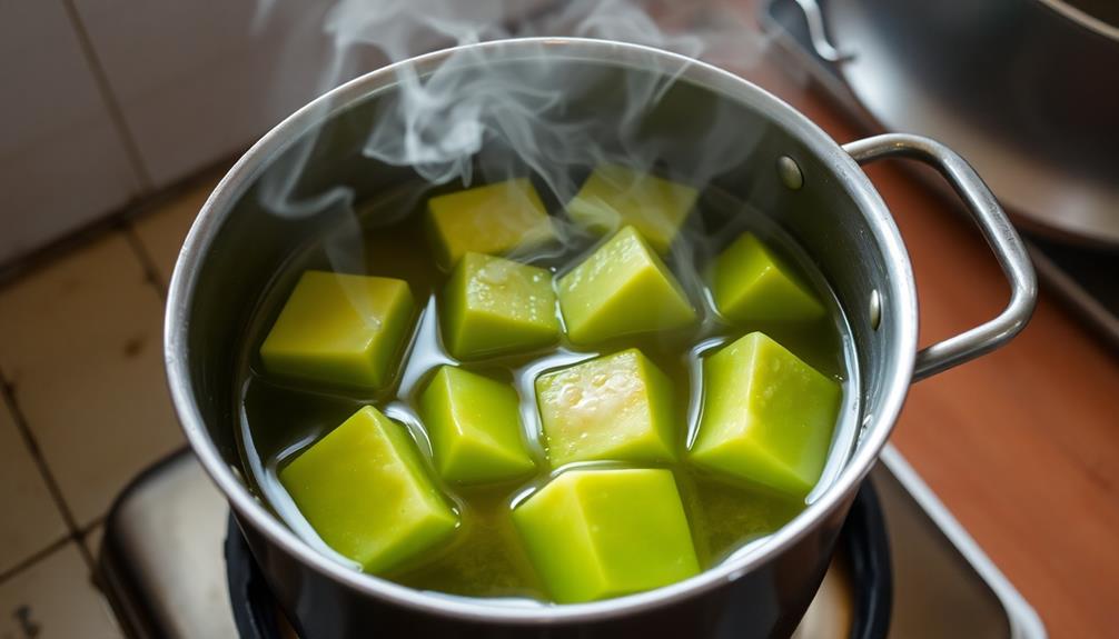 boil peeled green bananas