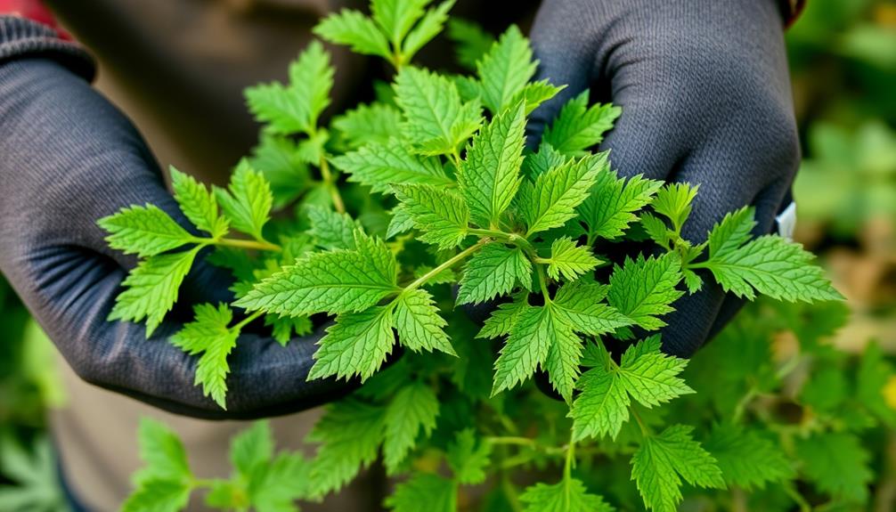 carefully harvest nettle leaves