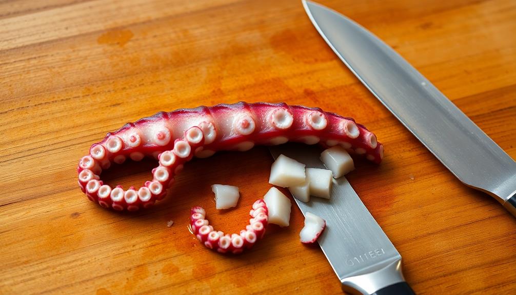 chop octopus into pieces