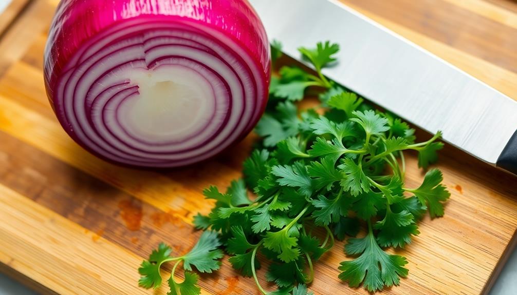 chop onions and cilantro