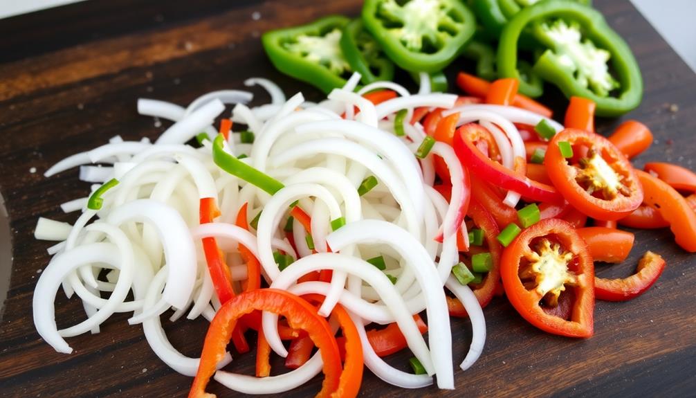 chop onions and peppers