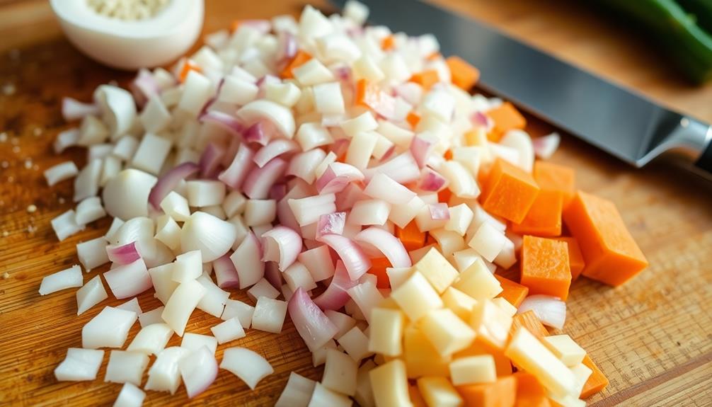 chop onions garlic carrots