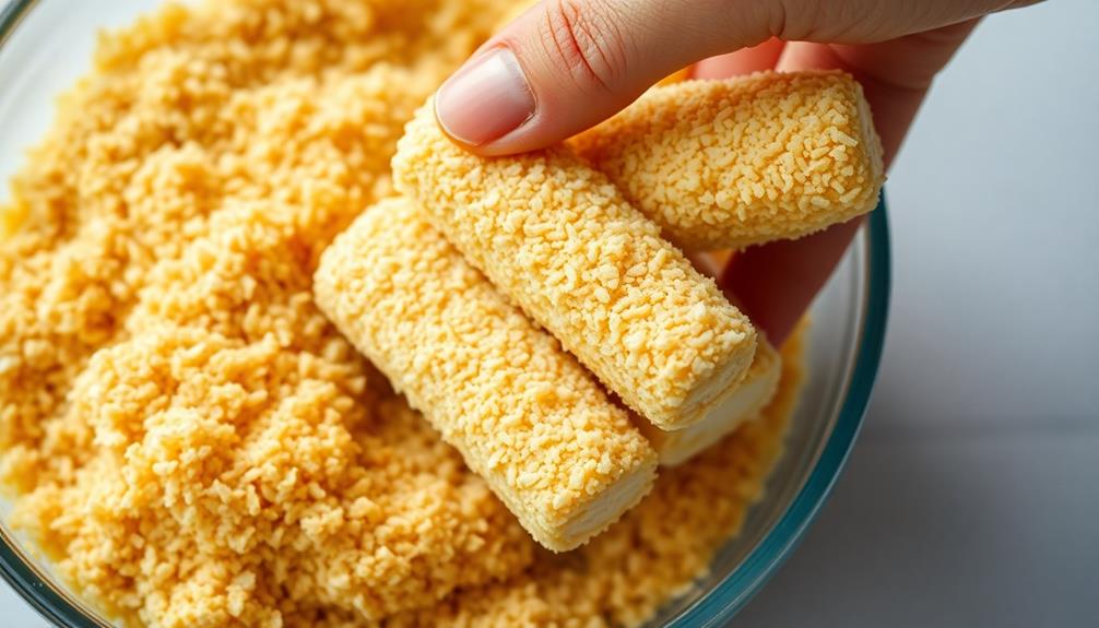 coat mozzarella sticks breadcrumbs