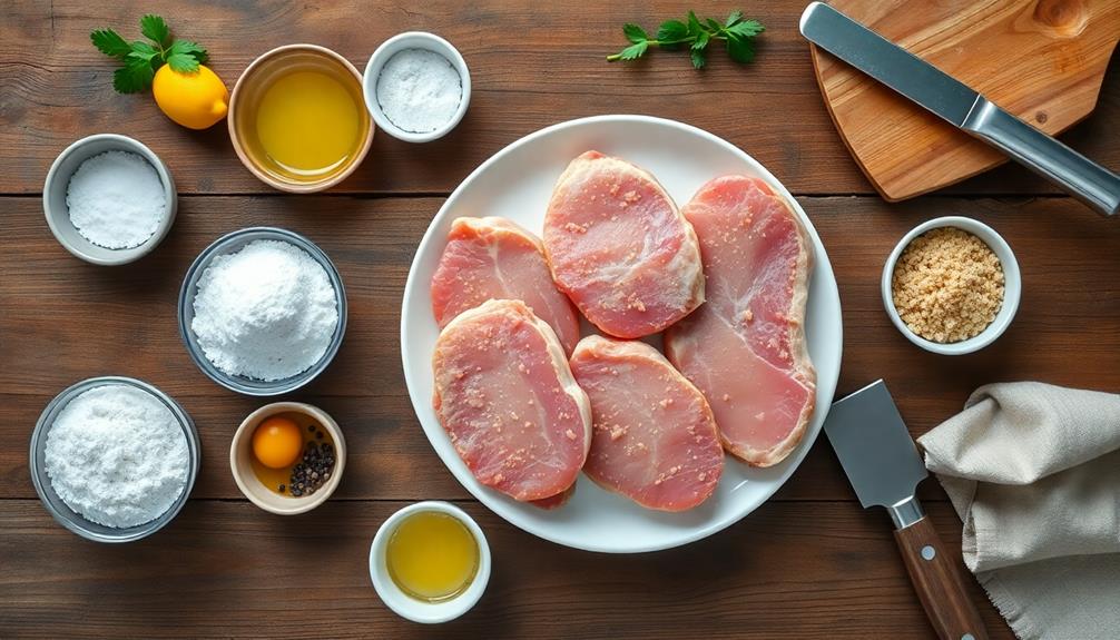 coat pork with flour