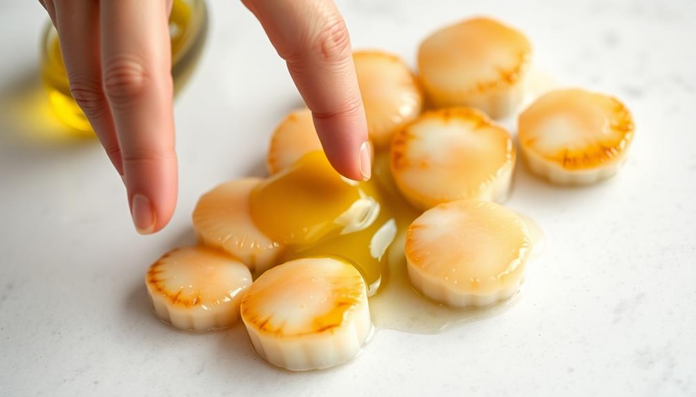 coat scallops with oil