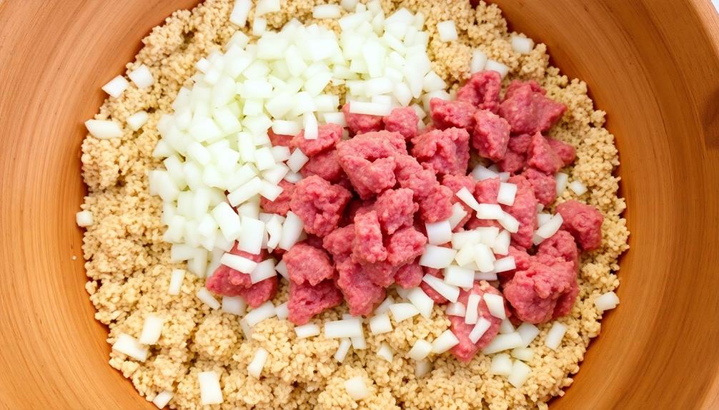 combine bulgur onion meat