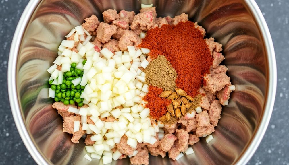 combine meat with spices