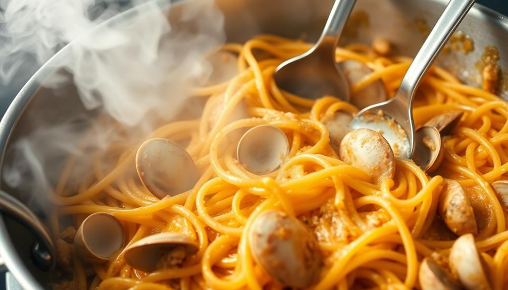 combine pasta and clam sauce