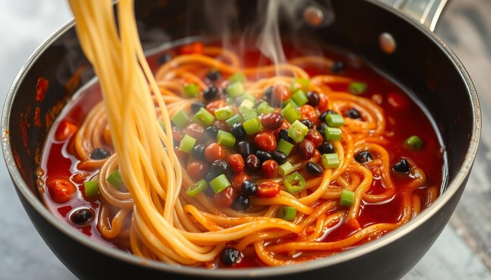 combine sauce with noodles