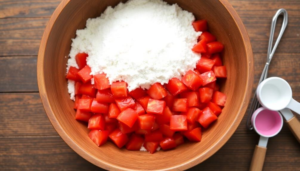 combine tomatoes and flour