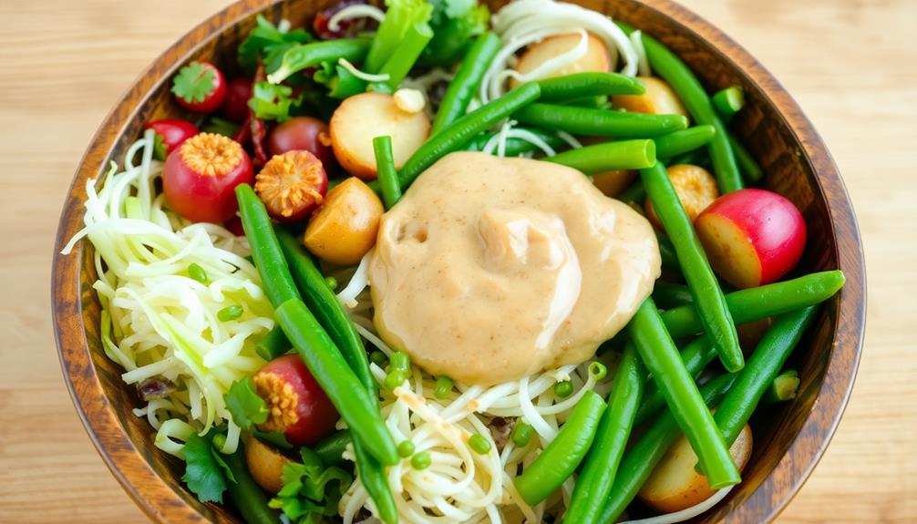 combine veggies and sauce
