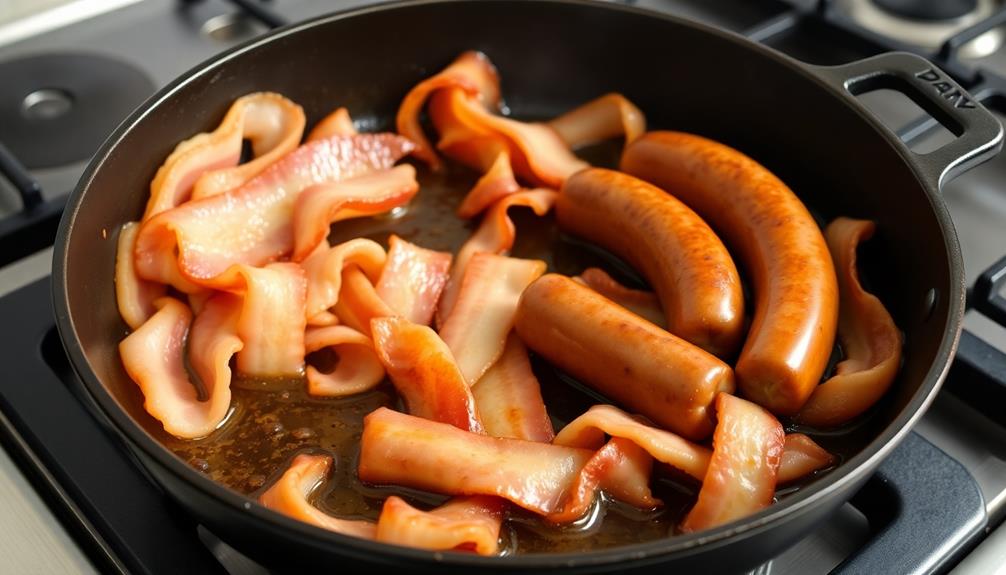 cook bacon and sausages