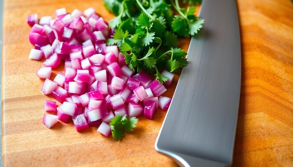 dice onions and cilantro