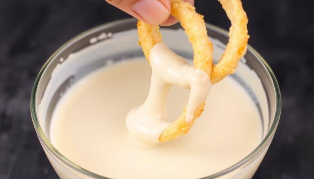 dip rings into batter