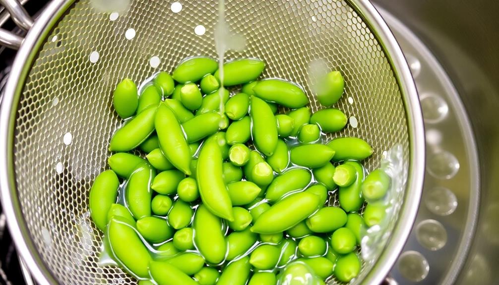 drain edamame with colander