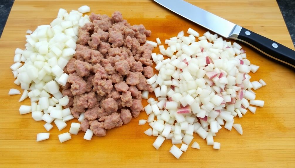 finely chop meat onions