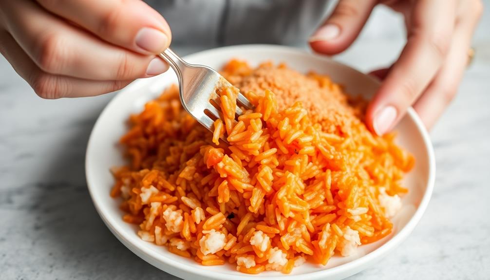 fluff rice gently fork