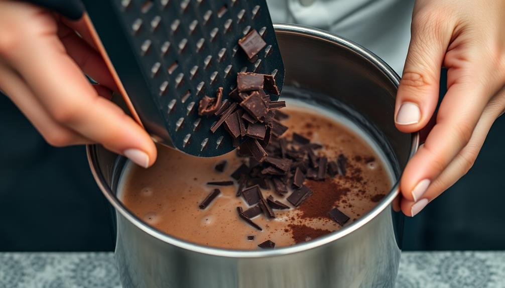 grate chocolate into mixture