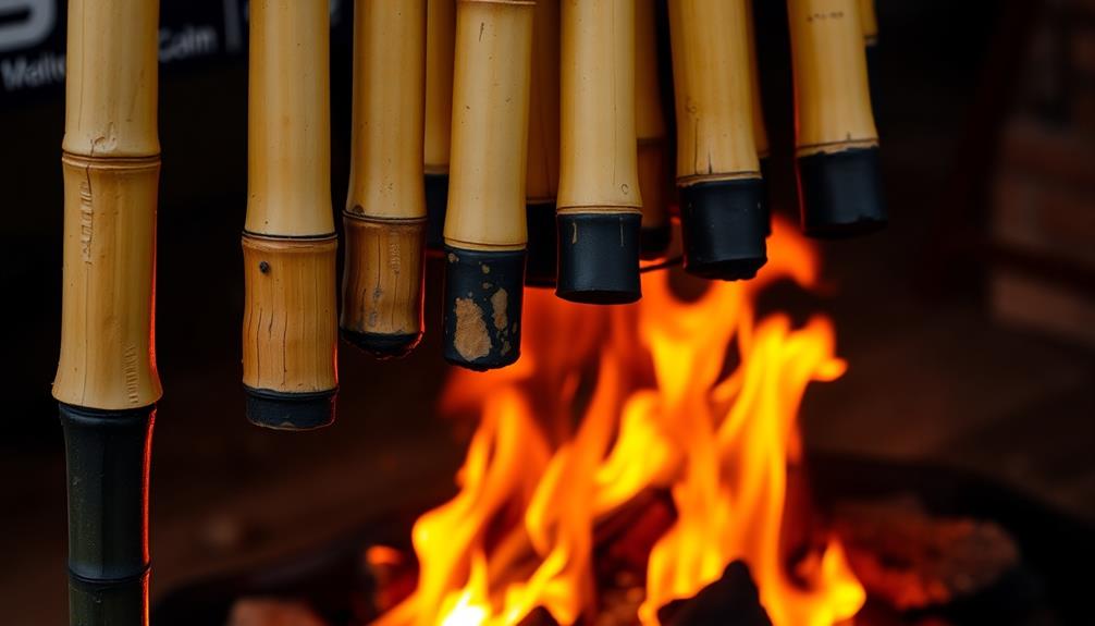 grill bamboo over flames