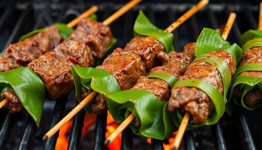 grill wrapped beef leaves