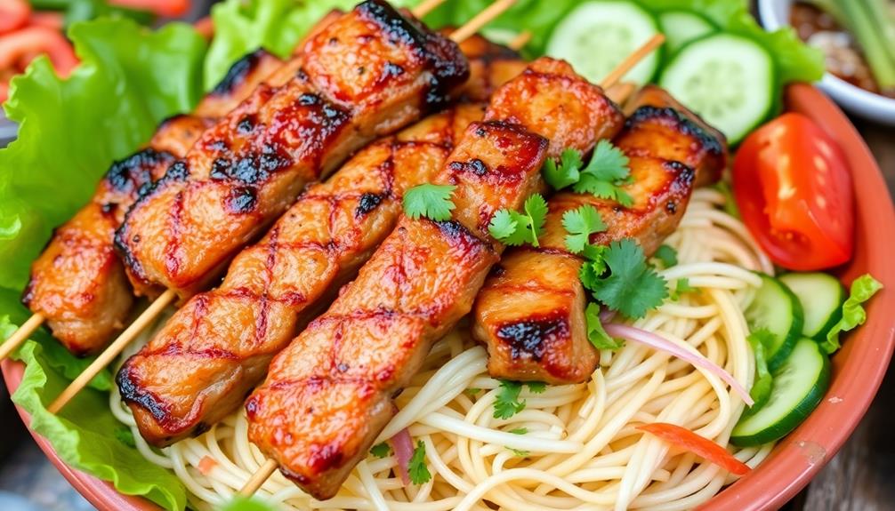 grilled pork noodles dish