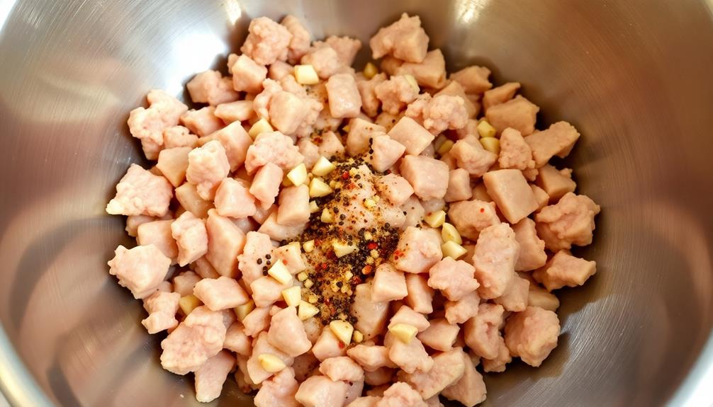 grind pork with seasonings