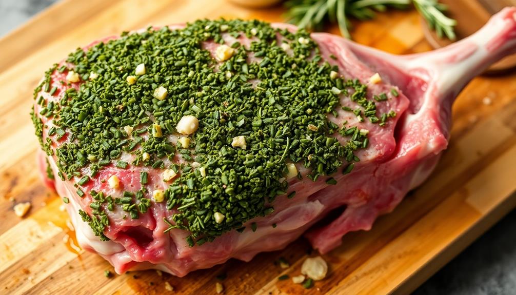 herb coated lamb preparation step
