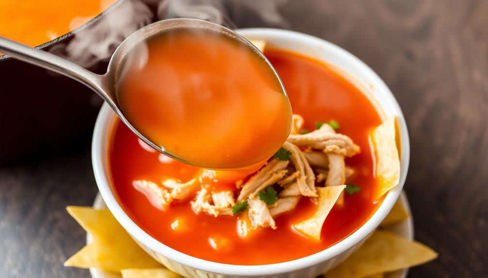 ladle soup over tortillas