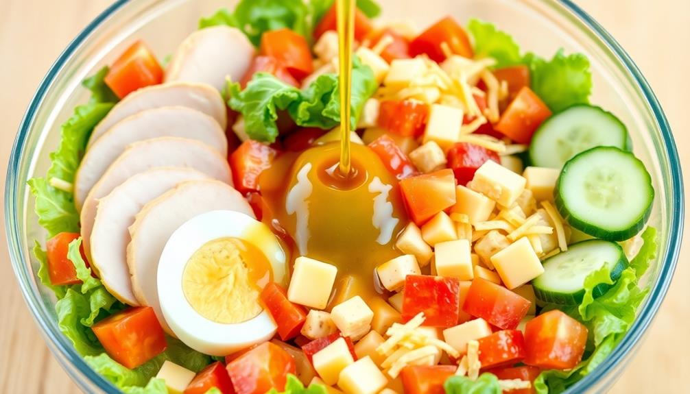 mix ingredients with dressing