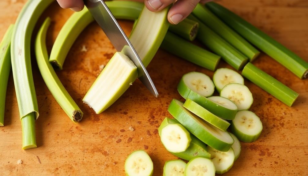 peel slice green bananas
