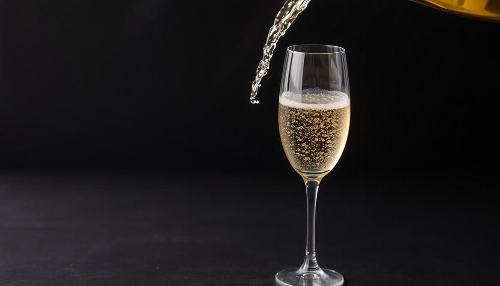 pour champagne into glass