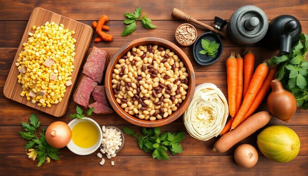 prepare hominy and vegetables