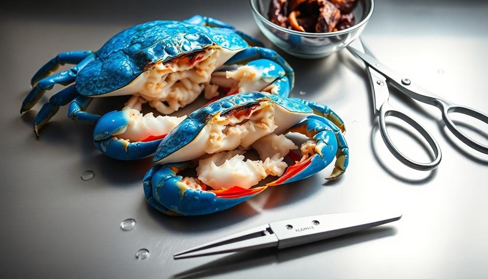 remove crab guts carefully