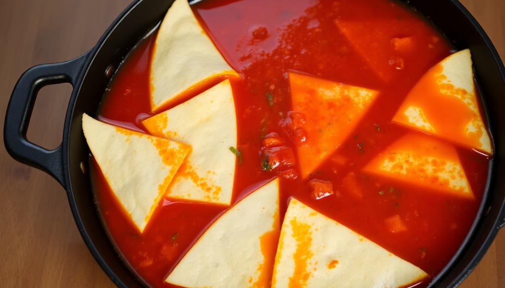 salsa covered tortilla triangles