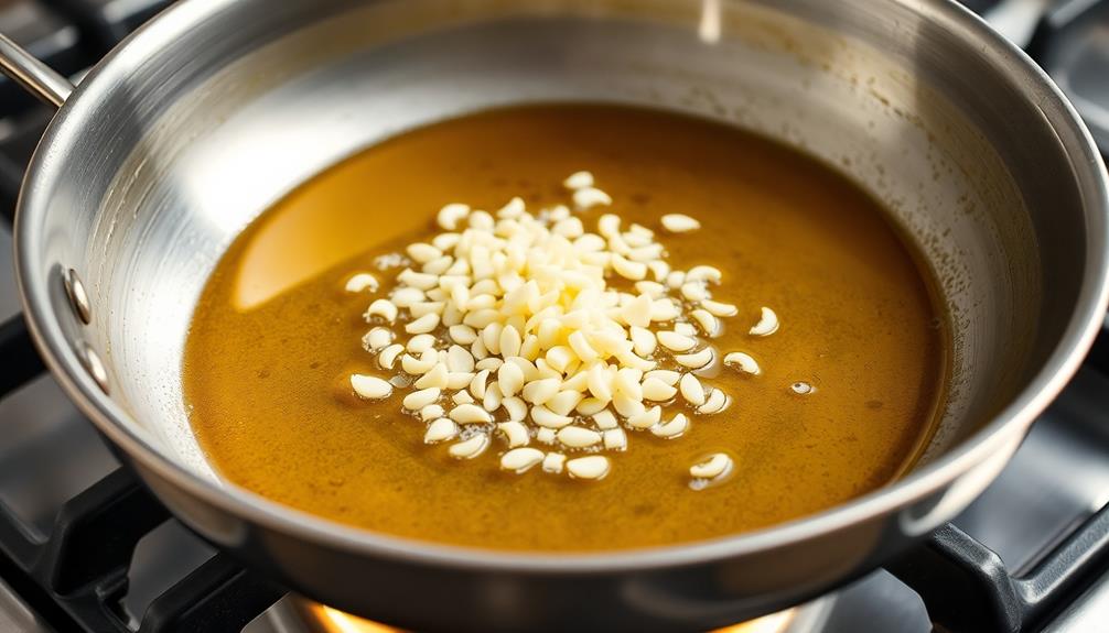 saut garlic in oil