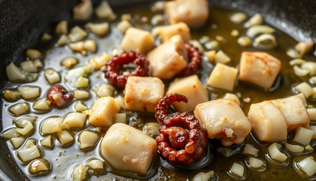 saut octopus in olive oil