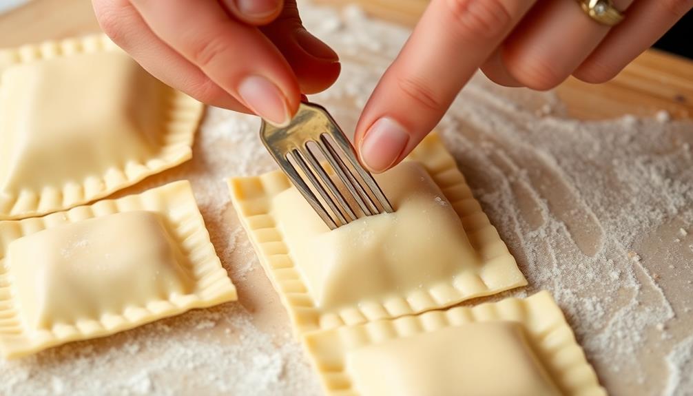 seal ravioli with fork