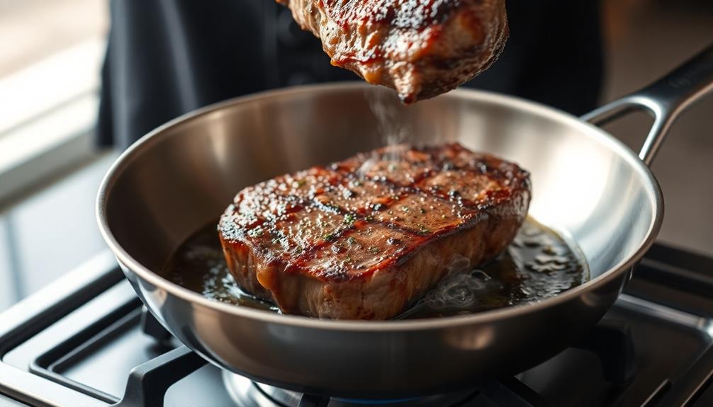 sear meat in skillet