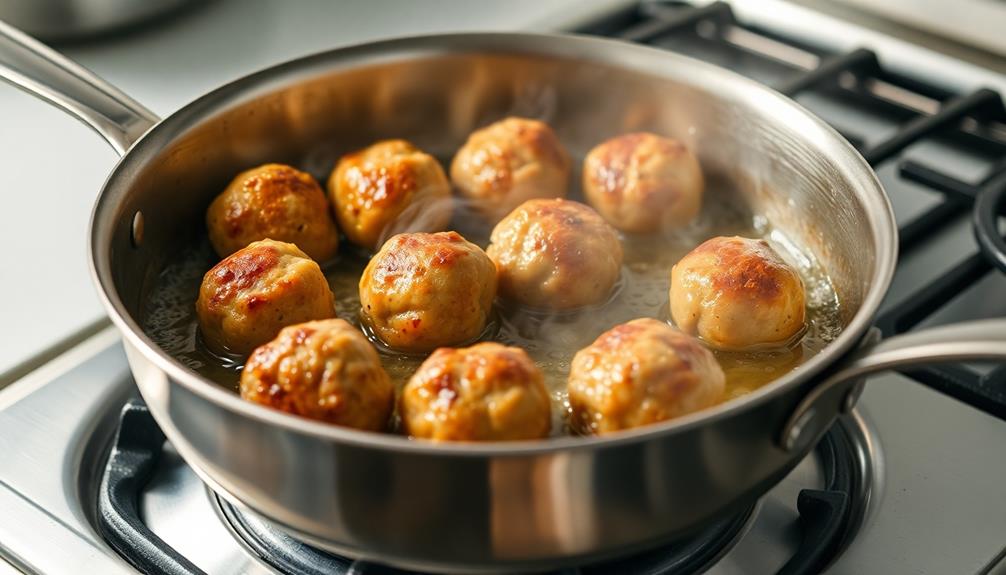 sear meatballs in pan