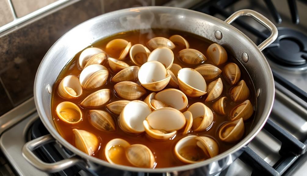 simmer clams until open