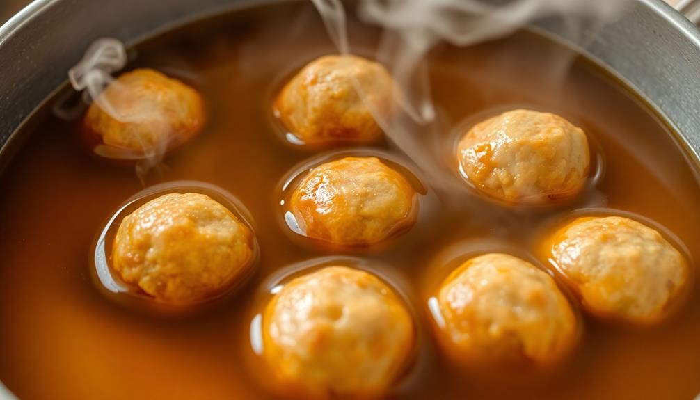 simmer meatballs in broth