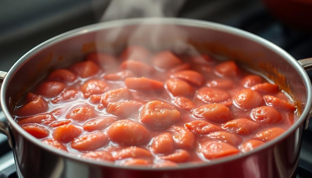 simmer with crushed tomatoes
