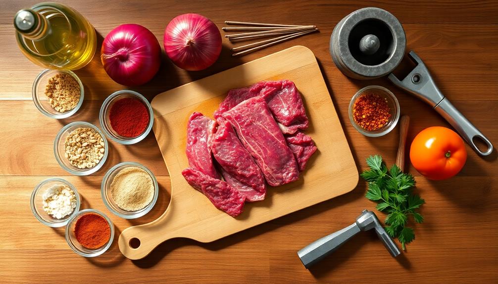 skewer meat onto sticks