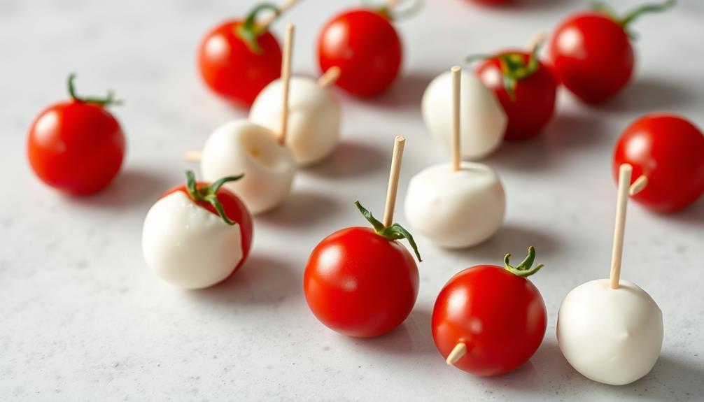 skewer tomatoes and mozzarella