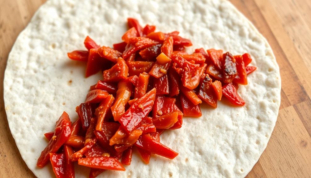 spread kimchi on tortilla