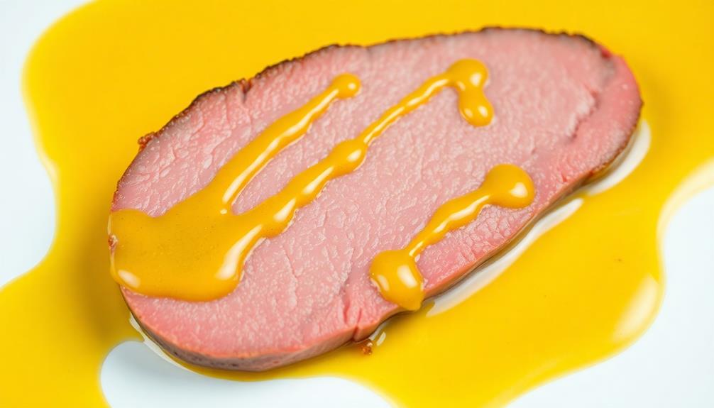 spread mustard on beef